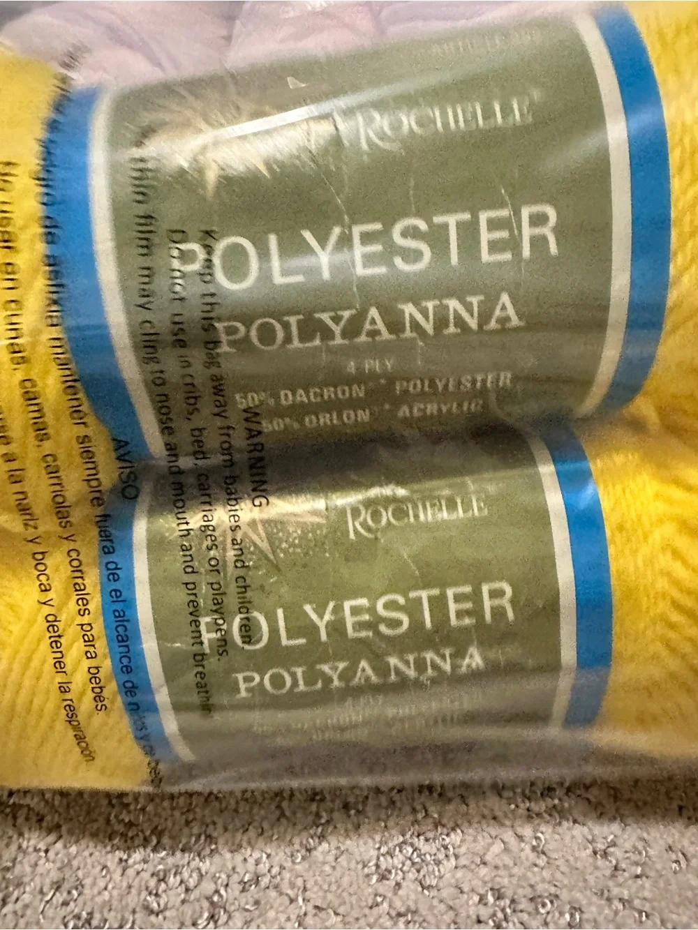 Rochelle Polyester Polyanna Yarn Vintage 2 Skeins Same Dye Lot - Yellow